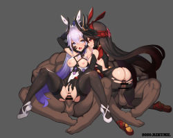 Rule 34 | 2boys, 2girls, anal, armpits, arms up, artist name, ass, bar censor, bella (honkai impact), bisexual female, black bodysuit, black gloves, black hair, blue eyes, bodysuit, bound, bound wrists, breasts, censored, clothed female nude male, copyright name, dark-skinned male, dark skin, dated, elbow gloves, face-to-face, fairy wings, fingering, group sex, girl on top, gloves, hairband, hand on another&#039;s crotch, hand on another&#039;s face, head out of frame, hetero, highres, honkai (series), honkai impact 3rd, horns, kneeling, knees up, leaning forward, legs, long hair, multiple boys, multiple girls, nipples, nude, open mouth, penis, pussy, red bodysuit, red eyes, red footwear, rikume, sex, shoes, silver hair, sitting, skin tight, small breasts, smile, spread legs, thigh strap, thighs, torn bodysuit, torn clothes, vaginal, very long hair, white bodysuit, white footwear, wings