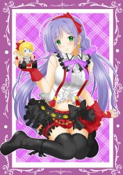 Rule 34 | 1girl, artist name, artist request, ayase eli, bare shoulders, belt, black belt, black bow, black footwear, black skirt, black thighhighs, blush, bokura wa ima no naka de, boots, bow, bowtie, breasts, bridal garter, character doll, checkered clothes, checkered skirt, clothing cutout, collared shirt, cross-laced footwear, earrings, female focus, fingerless gloves, frilled skirt, frills, full body, gloves, green eyes, hair bow, hair ornament, hair scrunchie, hairband, heart cutout, highres, jewelry, lace-trimmed sleeves, lace-up boots, lace trim, layered skirt, long hair, long twintails, looking at viewer, love live!, love live! school idol project, low ponytail, low twintails, medium breasts, miniskirt, navel, neck ribbon, pearl earrings, pink bow, plaid, plaid skirt, pleated, pleated skirt, polearm, purple bow, purple hair, purple ribbon, purple scrunchie, red bow, red gloves, red hairband, red skirt, ribbon, scrunchie, shirt, skirt, sleeveless, sleeveless shirt, smile, solo, spear, suspender skirt, suspenders, suspenders gap, swept bangs, thigh strap, thighhighs, tojo nozomi, twintails, very long hair, weapon, white shirt, yu-i