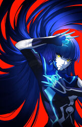 Rule 34 | blue hair, highres, long hair, nahobino, protagonist (smtv), shin megami tensei, shin megami tensei v, very long hair, yellow eyes