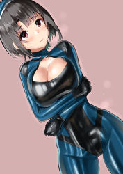 Rule 34 | 1girl, absurdres, alternate costume, beret, black bodysuit, black hair, blue bodysuit, blue hat, bodysuit, breasts, cleavage cutout, clothing cutout, hat, highres, kantai collection, large breasts, minase (takaoka nanase), multicolored bodysuit, multicolored clothes, red eyes, short hair, skin tight, solo, takao (kancolle)