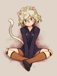 Rule 34 | 1boy, :3, androgynous, animal ears, bad id, bad pixiv id, curly hair, doll joints, hunter x hunter, joints, male focus, mizuki kotora, neferpitou, other focus, socks, solo, tail, trap, yellow eyes