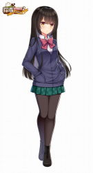 Rule 34 | 1girl, black footwear, black hair, black jacket, black pantyhose, blush, boots, bow, brown eyes, character request, closed mouth, collared shirt, cross-laced footwear, dress shirt, full body, green skirt, hands in pockets, hitsuki rei, jacket, lace-up boots, long hair, long sleeves, looking at viewer, official art, pantyhose, plaid, plaid skirt, pleated skirt, red bow, school uniform, shirt, skirt, snowdreams -lost in winter-, solo, standing, very long hair, white shirt