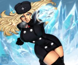Rule 34 | 1girl, absurdres, attack, black gloves, black thighhighs, blonde hair, blue eyes, breasts, buttons, cleavage, coat, eyebrows, eyelashes, fur hat, fur trim, gloves, hat, highres, ice, kolin, large breasts, lips, long hair, parted lips, solo, spunkyramaz, street fighter, street fighter v, teeth, thick lips, thick thighs, thighhighs, thighs, ushanka, wavy hair, wide hips, winter clothes, winter coat, zettai ryouiki