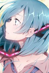 Rule 34 | 1girl, alternate hair length, alternate hairstyle, crying, crying with eyes open, eyelashes, fuu (07199382), hair ornament, hatsune miku, portrait, profile, short hair, solo, tareme, tears, vocaloid