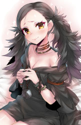 Rule 34 | 1girl, black hair, blush, bracelet, breasts, brown eyes, choker, cleavage, dragon&#039;s dogma, dragon&#039;s dogma (series), jewelry, long hair, looking at viewer, naso4, necklace, selene (dragon&#039;s dogma), small breasts, smile, solo, twintails