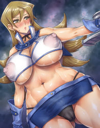 Rule 34 | 1girl, absurdres, aged up, blonde hair, breasts, cameltoe, covered erect nipples, duel academy uniform (yu-gi-oh! gx), duel disk, groin, highres, large breasts, long hair, makeup, momofuki rio, navel, nipples, panties, puffy nipples, see-through, solo, tenjouin asuka, thighs, underboob, underwear, yu-gi-oh!, yu-gi-oh! gx