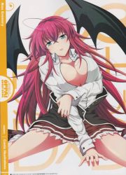 Rule 34 | 10s, 1girl, breasts, cleavage, high school dxd, large breasts, long hair, red hair, rias gremory, school uniform, skirt, solo, wings