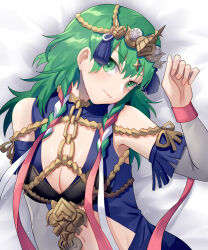 Rule 34 | 1girl, bare shoulders, breasts, byleth (female) (fire emblem), byleth (fire emblem), cleavage, closed mouth, clothing cutout, commentary request, cosplay, detached sleeves, fire emblem, fire emblem: three houses, green eyes, green hair, large breasts, long sleeves, looking at viewer, medium hair, navel, navel cutout, nintendo, qi&#039;e (penguin), solo, sothis (fire emblem), sothis (fire emblem) (cosplay), tiara, upper body