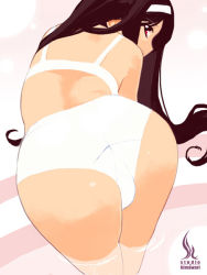 Rule 34 | 00s, 1girl, ass, bent over, bra, from behind, hairband, himukai kyousuke, lingerie, long hair, looking back, panties, red eyes, solo, thighhighs, tohno akiha, tsukihime, underwear, underwear only, white bra, white panties, white thighhighs