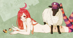 Rule 34 | ahoge, chalk, flat chest, hat, highres, joints, nude, red eyes, red hair, robot joints, sf-a2 miki, sheep, smile, tagme, thighhighs, vocaloid, whistle