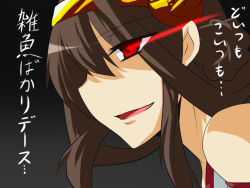 Rule 34 | 10s, 1girl, brown hair, commentary request, glowing, glowing eyes, goma (gomasamune), hair bun, headgear, jitome, kantai collection, kongou (kancolle), light trail, long hair, red eyes, sideways mouth, single hair bun, sketch, solo, translation request