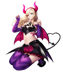 Rule 34 | 10s, 1girl, alternate costume, bad id, bad pixiv id, bare shoulders, bat wings, blonde hair, blush, breasts, cleavage, cleavage cutout, clothing cutout, cosplay, demon girl, gloves, green eyes, head wings, heart cutout, high heels, highres, horns, kibellin, large breasts, long hair, looking at viewer, midriff, navel, persona, persona 5, persona 5: dancing star night, persona dancing, pointy ears, shoes, smile, solo, tail, takamaki anne, tattoo, thighhighs, twintails, wings
