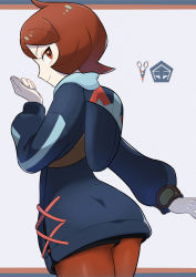 Rule 34 | 1girl, arezu (pokemon), black shorts, bracelet, brown eyes, brown hair, closed mouth, commentary request, cowlick, creatures (company), game freak, hand up, highres, hood, hood down, hooded jacket, jacket, jewelry, long sleeves, looking back, nintendo, nori (hgdm2784), pantyhose, pantyhose under shorts, pokemon, pokemon legends: arceus, short hair, shorts, smile, solo