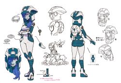 Rule 34 | !, 1girl, arms under breasts, artist request, ass, asymmetrical bangs, backpack, bag, blue eyes, blue hair, blue skin, bodysuit, boots, breasts, clenched hand, colored skin, concept art, creatures (company), crossed arms, expressions, eyelashes, female focus, from behind, game freak, gen 7 pokemon, hair over one eye, helmet, high collar, high heel boots, high heels, japanese text, knee boots, kneeling, large breasts, laughing, legs together, lipstick, long hair, looking afar, looking at viewer, makeup, mimikyu, multiple views, nintendo, official art, oricorio, parted lips, partially colored, pikipek, pokemon, pokemon (creature), pokemon usum, profile, rockruff, serious, size difference, smile, soliera (pokemon), standing, stufful, surprised, tight clothes, translation request, ultra recon squad uniform, white background