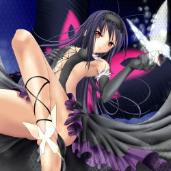 Rule 34 | 10s, 1girl, accel world, antenna hair, bare shoulders, black hair, bug, butterfly, butterfly wings, dress, elbow gloves, frills, gloves, headband, highres, insect, insect wings, janne cherry, kuroyukihime, long legs, shoes, solo, wings