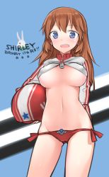 Rule 34 | 1girl, :d, aohashi ame, birthday, blue eyes, breasts, rabbit, character name, charlotte e. yeager, covered erect nipples, female focus, groin, helmet, highres, large breasts, long hair, md5 mismatch, navel, open mouth, orange hair, panties, red panties, resized, smile, solo, star (symbol), strike witches, underboob, underwear, world witches series