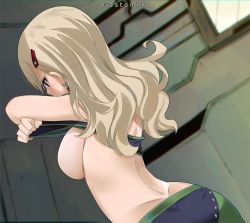 Rule 34 | 1girl, blonde hair, blue eyes, breasts, colorized, earrings, eden&#039;s zero, gaston18, highres, jewelry, large breasts, long hair, mashima hiro, rebecca bluegarden, sideboob, solo, tagme, undressing