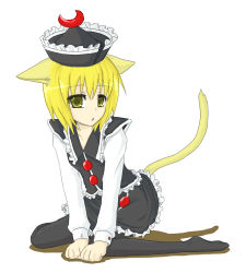 Rule 34 | 1girl, animal ears, blonde hair, cat ears, cat girl, cat tail, female focus, full body, hat, kemonomimi mode, lowres, lunasa prismriver, pantyhose, simple background, solo, tail, touhou, yomegane