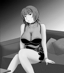 Rule 34 | 1girl, absurdres, artist name, artist request, asaka karin, bare legs, bare shoulders, blue eyes, blue hair, blush, bow, bowtie, bracelet, breasts, couch, dark blue hair, dress, female focus, greyscale, half-closed eyes, highres, jewelry, large breasts, looking at viewer, love live!, love live! nijigasaki high school idol club, love live! school idol festival, love live! school idol festival all stars, medium breasts, mole, mole on body, mole on breast, monochrome, necklace, on couch, parted lips, pearl bracelet, pearl necklace, pillow, short hair, skirt, sleeveless, sleeveless dress, smile, solo, strapless, strapless dress, table, tentation bleu (love live!)