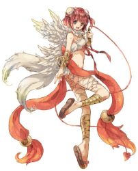 Rule 34 | 1girl, bangle, bikini, bow, bracelet, bracer, breasts, brown footwear, bun cover, commentary request, double bun, feathered wings, full body, hair bun, heart, holding, holding whip, jewelry, large bow, looking at viewer, medium breasts, open mouth, pink hair, ragnarok online, red bow, sandals, short hair, simple background, smile, solo, swimsuit, tokio (okt0w0), wanderer (ragnarok online), white background, white bikini, white wings, wings