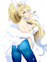 Rule 34 | 1girl, ahoge, animal ears, artoria pendragon (all), artoria pendragon (fate), artoria pendragon (swimsuit ruler) (fate), ass, back-seamed legwear, bare shoulders, between fingers, blonde hair, blue pantyhose, braid, breasts, closed mouth, cowboy shot, detached collar, eyes visible through hair, fake animal ears, fate/grand order, fate (series), fishnet pantyhose, fishnets, greyscale, hair between eyes, holding, large breasts, legs apart, leotard, long hair, looking at viewer, monochrome, pantyhose, playboy bunny, poker chip, ponytail, rabbit ears, rabbit tail, seamed legwear, simple background, smile, solo, strapless, strapless leotard, tail, tiara, very long hair, white background, white leotard, zuwai kani