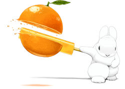 Rule 34 | animal, cutting, fighting stance, food, fruit, holding, holding food, lilac (p-f easy), no humans, orange (fruit), original, popsicle, rabbit, solo, standing