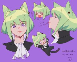 Rule 34 | 1boy, :3, absurdres, animal ears, black gloves, black jacket, cat boy, cat ears, cat tail, ascot, ear piercing, fang, gloves, green hair, highres, jacket, lio fotia, male focus, open mouth, piercing, promare, purple eyes, tail, tongue, tongue out, yagita (astronomie)