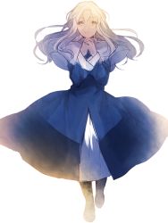 Rule 34 | 1girl, capelet, caren hortensia, creat (kuribeni), dress, fate/hollow ataraxia, fate (series), floating hair, highres, long hair, looking at viewer, nun, own hands clasped, own hands together, silver hair, simple background, sketch, smile, solo, standing, traditional nun, very long hair, white background, white capelet, yellow eyes