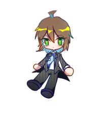 Rule 34 | 1boy, 21scorpii, :o, ahoge, black footwear, black jacket, black pants, blue necktie, brown hair, chibi, coattails, collared shirt, commentary request, green eyes, jacket, layered sleeves, long sleeves, looking at viewer, necktie, open clothes, open jacket, original, pants, parted lips, pinstripe jacket, pinstripe pants, pinstripe pattern, shirt, shoes, short hair, striped, striped necktie, white background, white shirt