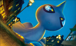 Rule 34 | arita mitsuhiro, black eyes, city, commentary, creature, creatures (company), english commentary, floating, full body, game freak, gen 3 pokemon, ghost, lamppost, night, night sky, nintendo, no humans, official art, outdoors, pokemon, pokemon (creature), pokemon tcg, shuppet, sky, solo, third-party source, window