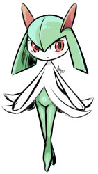 Rule 34 | 1girl, arms at sides, artist name, blush, closed mouth, colored skin, creatures (company), female focus, flat chest, full body, game freak, gen 3 pokemon, green skin, hair between eyes, happy, kirlia, legs together, light blush, looking to the side, medium hair, multicolored skin, negoya, nintendo, pokemon, pokemon (creature), red eyes, sidelocks, signature, simple background, sketch, smile, solo, split mouth, standing, two-tone skin, white background, white skin