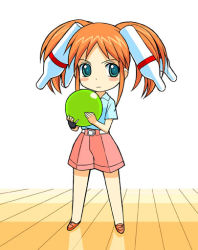 Rule 34 | 1girl, a1 (initial-g), ball, blush stickers, bowling, chibi, chibi only, hair ornament, orange hair, solo, twintails