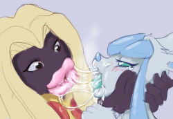 Rule 34 | 2girls, bestiality, blush, creatures (company), crying, french kiss, furry, game freak, gen 1 pokemon, gen 4 pokemon, glaceon, jynx, kiss, looking at another, multiple girls, nintendo, pokemon, pokemon (creature), saliva, tears, tongue, tongue out, ungulatr, yuri