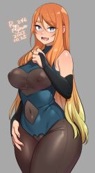Rule 34 | 1girl, agawa ryou, bare shoulders, blonde hair, blush, breasts, covered erect nipples, covered navel, curvy, elbow gloves, gloves, gradient hair, large breasts, long hair, looking at viewer, multicolored hair, navel, nipples, original, smile, solo, stomach, thick eyebrows, thick thighs, thighs, two-tone hair, very long hair, wide hips