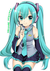 Rule 34 | 1girl, aqua eyes, aqua hair, character name, detached sleeves, hatsune miku, headset, highres, long hair, masato ayame, necktie, sitting, skirt, smile, solo, twintails, very long hair, vocaloid, white background