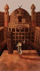 Rule 34 | 1boy, artist name, blonde hair, boots, brown footwear, building, commentary request, fairy, floating, from above, full body, green tunic, highres, link, maruta maruta, nintendo, outdoors, shadow, solo, standing, stone tower temple (majora&#039;s mask), tatl, temple, the legend of zelda, the legend of zelda: majora&#039;s mask, twitter username