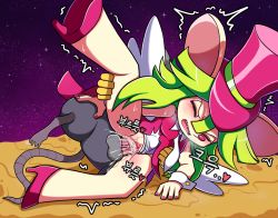 Rule 34 | 1boy, 1girl, animal ears, breasts, cum, cum in pussy, gloves, green hair, hat, hetero, high heels, leotard, mad rat, mad rat dead, mouse (animal), mouse ears, mouse girl, mouse tail, nippon ichi, plusion d, pussy, rat god, sex, stomach bulge, tail, tie clip, top hat, uncensored, vaginal, wings, wrist cuffs