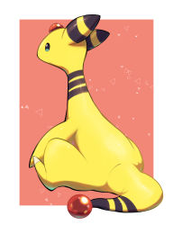 Rule 34 | ampharos, border, closed mouth, commentary request, creatures (company), from behind, full body, game freak, gen 2 pokemon, green eyes, highres, nintendo, no humans, nullma, outside border, pokemon, pokemon (creature), shiny skin, sitting, smile, white border