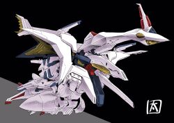 Rule 34 | artist name, black background, flying, from side, gundam, gundam hathaway&#039;s flash, highres, mecha, mobile suit, no humans, ohtagaki yasuo, penelope (hathaway&#039;s flash), robot, science fiction, solo