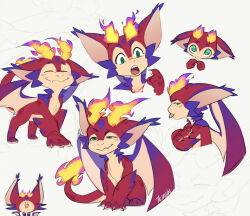 Rule 34 | 1boy, animal ears, claws, colored skin, commentary, dragon boy, english commentary, fang, fire, green eyes, heartbeat tei, highres, league of legends, no humans, open mouth, sharp teeth, sketch, smile, smolder (league of legends), teeth