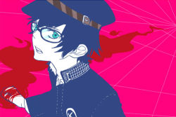 Rule 34 | 1girl, androgynous, atlus, blue hair, cabbie hat, glasses, hat, lowres, persona, persona 4, reverse trap, shirogane naoto, short hair, solo, tomboy