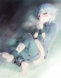 Rule 34 | 10s, 1boy, barefoot, blush, bruise, child, clothes pull, cuffs, dated, handcuffs, injury, kakumeiki valvrave, l-elf, lying, male focus, open mouth, pants, pants pull, purple eyes, shackles, short hair, silver hair, solo, tears, aged down