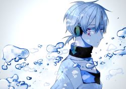 Rule 34 | 1boy, bubble, gradient background, headphones, kagerou project, konoha (kagerou project), long hair, male focus, pineapple (a30930s), red eyes, short ponytail, solo, white hair