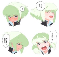 Rule 34 | 1boy, blush, ascot, closed eyes, green hair, jacket, lio fotia, male focus, multiple views, ns1123, open mouth, promare, purple eyes, shaded face, short hair, smile, speech bubble, translation request