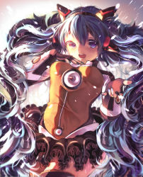 Rule 34 | 1girl, bad id, bad pixiv id, blue eyes, blue hair, fingerless gloves, gloves, hatsune miku, long hair, matching hair/eyes, nail polish, odds &amp; ends (vocaloid), open mouth, project diva, project diva (series), project diva f, skirt, solo, twintails, very long hair, vocaloid, yasiromann