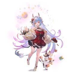 Rule 34 | 1girl, alpha transparency, animal ears, bag, bare shoulders, bell, blue hair, blush, bow, box, breasts, brown eyes, catura (granblue fantasy), catura (holiday) (granblue fantasy), cleavage, cow, cow ears, cow girl, cow horns, cow tail, draph, dress, full body, fur collar, gift, gift box, granblue fantasy, hair ornament, hairband, handbag, heart, heart hair ornament, horns, huge breasts, long hair, looking at viewer, minaba hideo, neck bell, official art, pointy ears, red dress, scarf, smile, socks, solo, standing, tail, tail bow, tail ornament, transparent background, twintails, very long hair, white bow, white footwear, white hairband, white scarf, white socks
