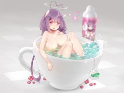 Rule 34 | 1girl, ahoge, breasts, fairyfloss, highres, long hair, looking at viewer, nude, open mouth, purple hair, red eyes, solo, two side up, virtual youtuber, yumeno shiori, yumeno shiori channel