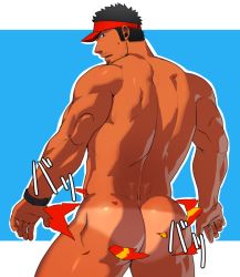 Rule 34 | 1boy, ass, bara, lifeguard, male focus, muscular, nude, original, sakuramaru123, tan, tanline, torn clothes