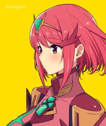 Rule 34 | 1girl, breasts, chest jewel, earrings, highres, jewelry, large breasts, mochimochi (xseynao), pyra (xenoblade), red eyes, red hair, short hair, solo, swept bangs, tiara, xenoblade chronicles (series), xenoblade chronicles 2