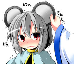 Rule 34 | 1girl, animal ears, blush, capelet, eargasm, female focus, grabbing another&#039;s ear, grey hair, hand on another&#039;s ear, ichimi, kochiya sanae, mouse ears, nazrin, portrait, red eyes, solo, solo focus, touhou, trembling, uncommon stimulation